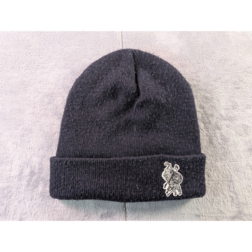 American Apparel Tuque Beanie Black Knit Hat Embroidered Patch Made in USA